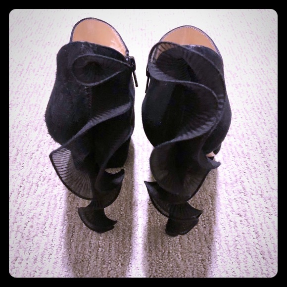 Suede Platform Booties with Ruffles - Picture 4 of 8
